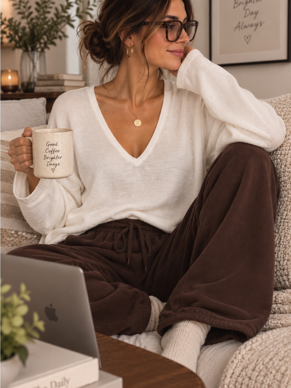 Abercrombie & Fitch Soft A&F Cozy Ivory V Neck Oversized Long Sleeve Tee Size M